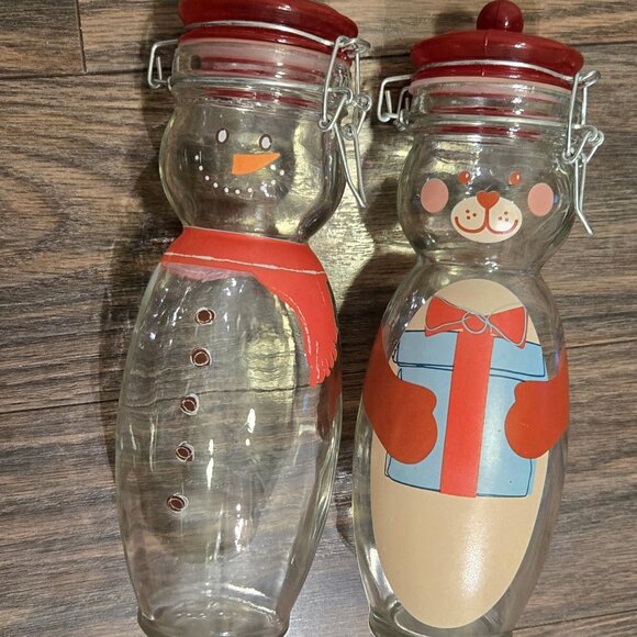 Vintage MSRF Bear-Shaped & Snowman-Shaped Storage Jars w/ Metal Clamp Lids - Picture 6 of 10